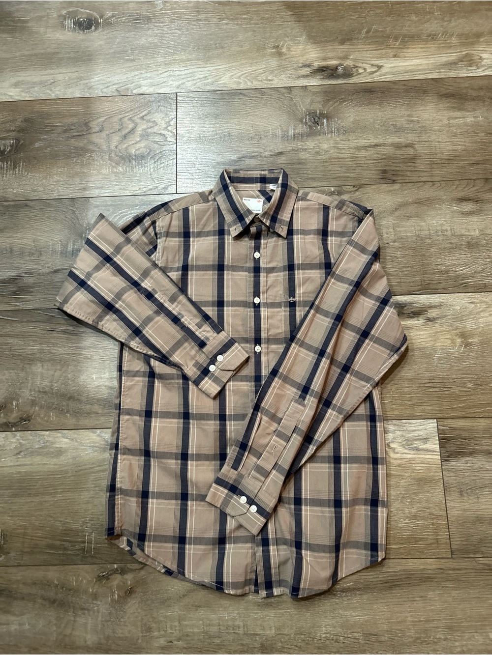 Dockers Beige and Navy Plaid Button-Down Shirt